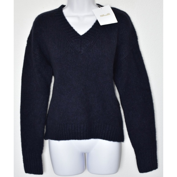 DIANE VON FURSTENBERG NWT CARMELLA V-NECK ALPACA/MERINO WOOL NAVY SWEATER.SIZE S - Picture 4 of 9